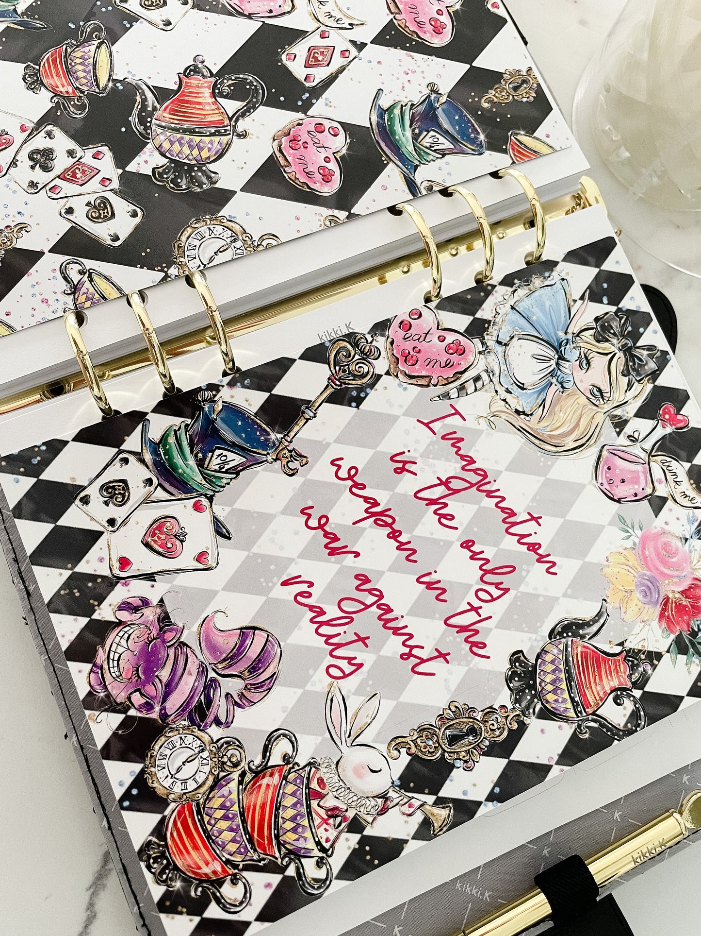 Alice High Tea A5 Planner Dashboard Insert Set Journaling Card Punched HP or 6 Hole - Double sided