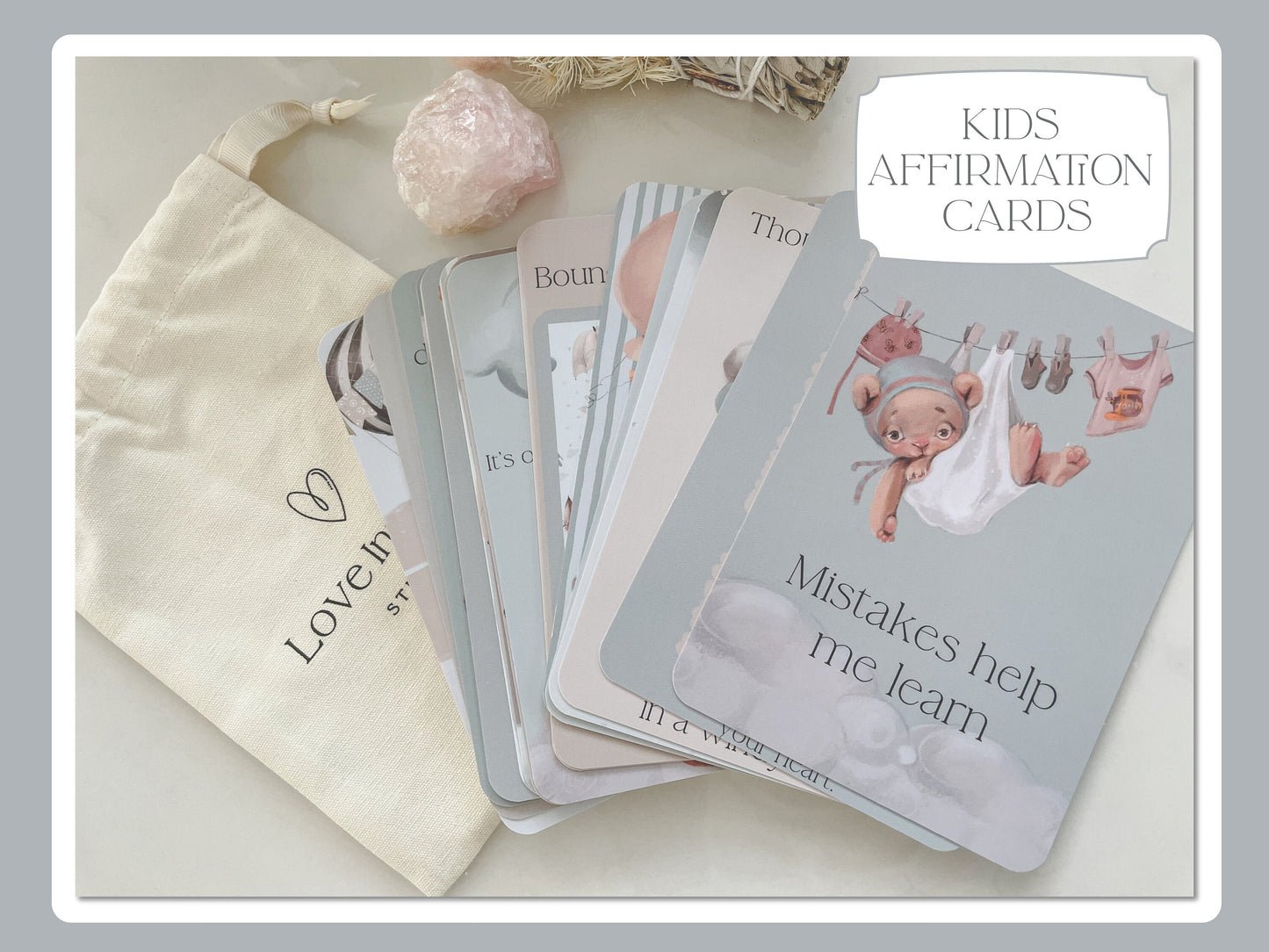 Positive Affirmation Cards For Kids, Mindful Meditation For Children, Teacher Aid, Set of 20 Card Print Gift With Pouch, Anxiety Tool