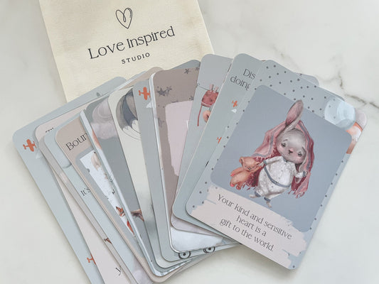 Positive Affirmation Cards For Kids, Mindful Meditation For Children, Teacher Aid, Set of 20 Card Print Gift With Pouch, Anxiety Tool