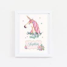 Floral Unicorn Personalised Name Wall Art Print