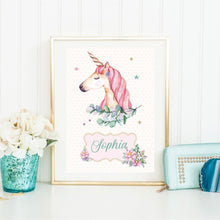 Floral Unicorn Personalised Name Wall Art Print
