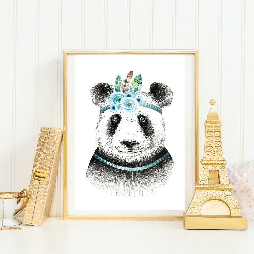 Panda Boho Nursery Print Wall Art 