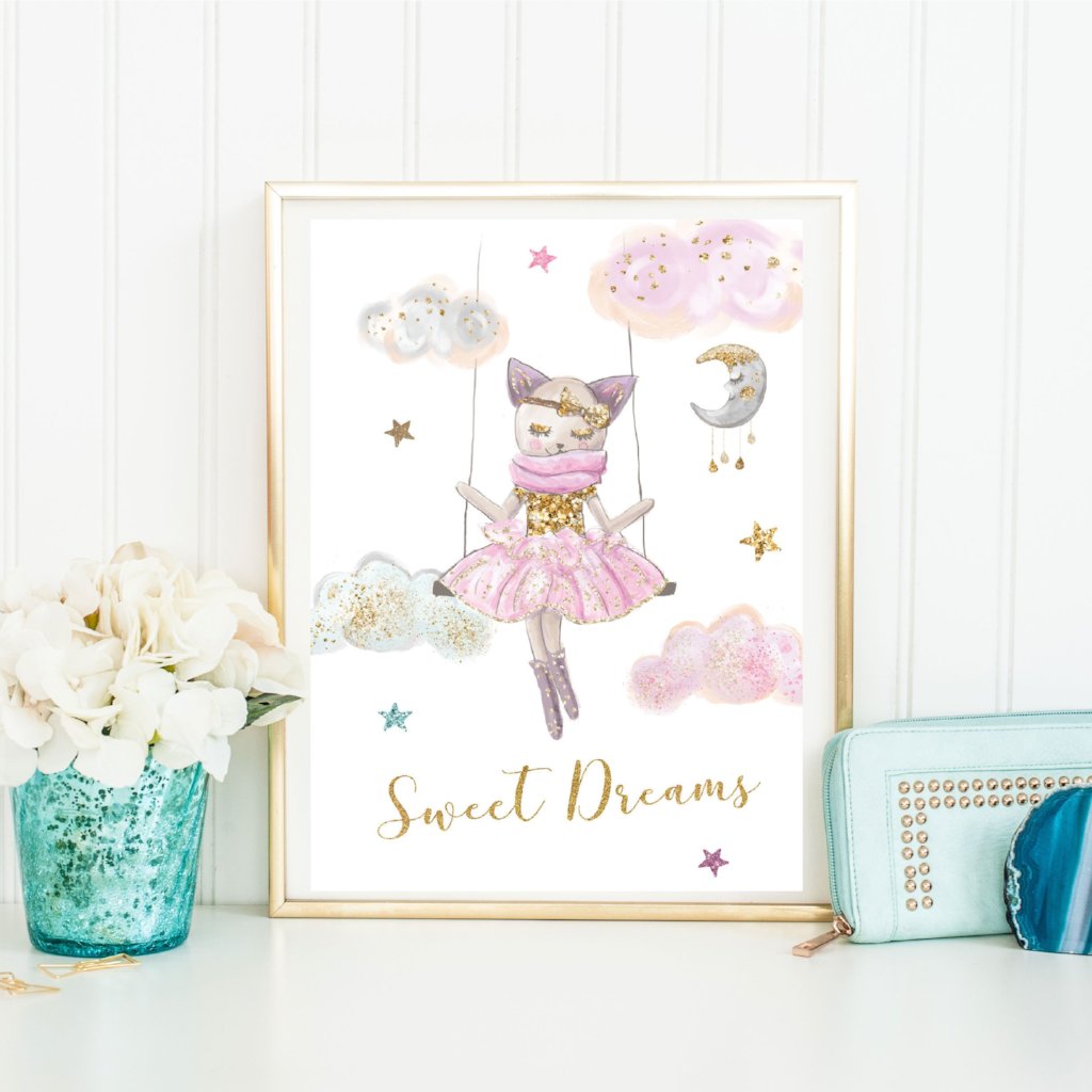 Sweet Dreams Cat Girls Room Print