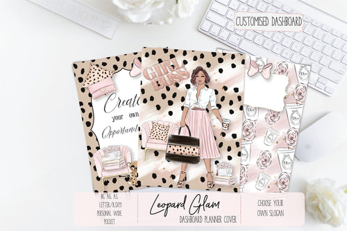 Leopard Glam Custom Planner Dashboard Insert Set, Divider Cover A6 B6 A5 & Letter Personal Wide and Pocket Insert Girl Boss Journaling Card